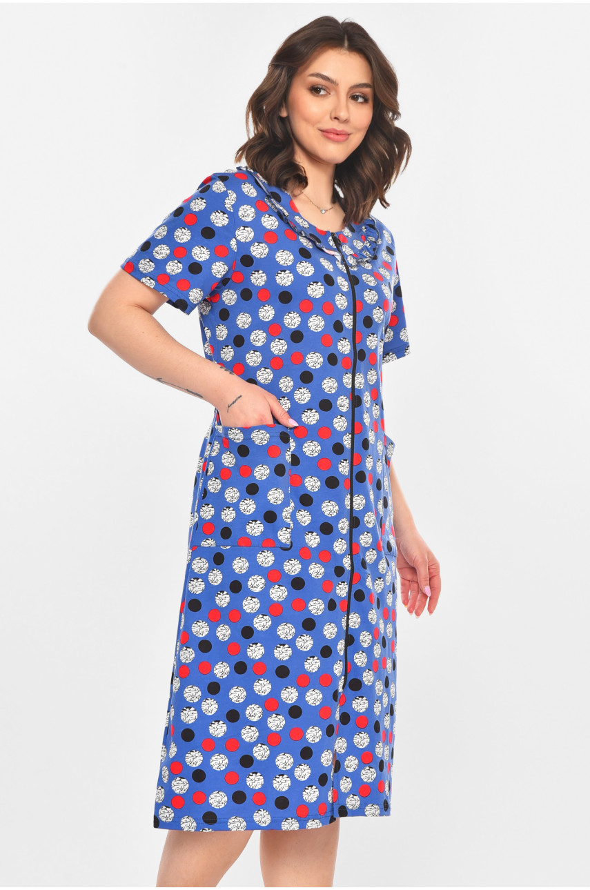 Халат женский полубатальный синего цвета с принтом AN-3081 211318