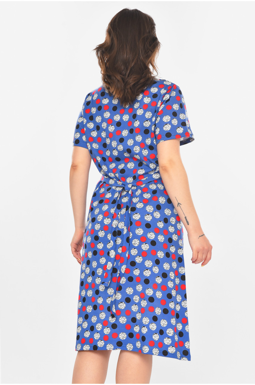 Халат женский полубатальный синего цвета с принтом AN-3081 211318