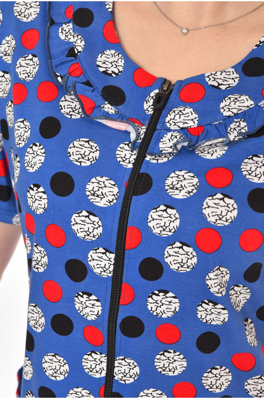 Халат женский полубатальный синего цвета с принтом AN-3081 211318