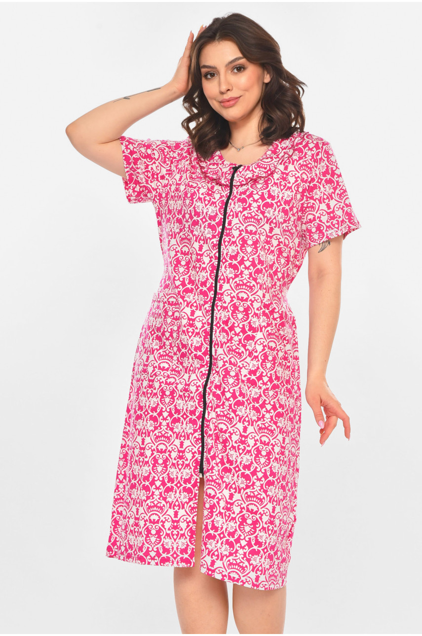 Халат женский полубатальный розового цвета с принтом AN-3081 211319