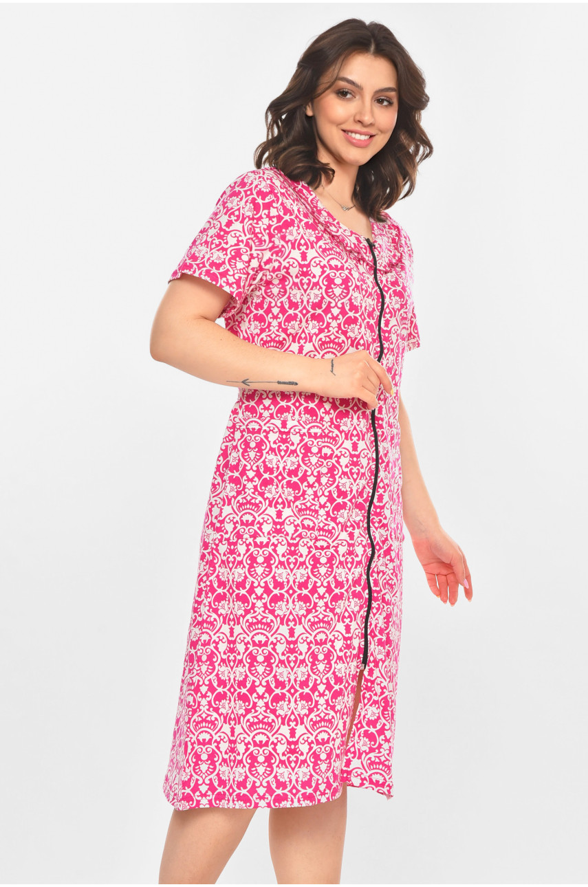 Халат женский полубатальный розового цвета с принтом AN-3081 211319