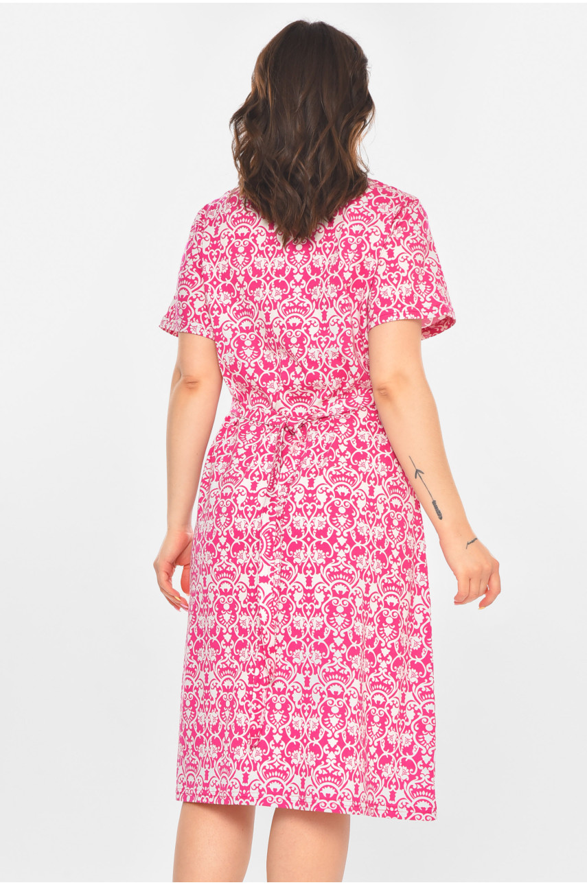 Халат женский полубатальный розового цвета с принтом AN-3081 211319