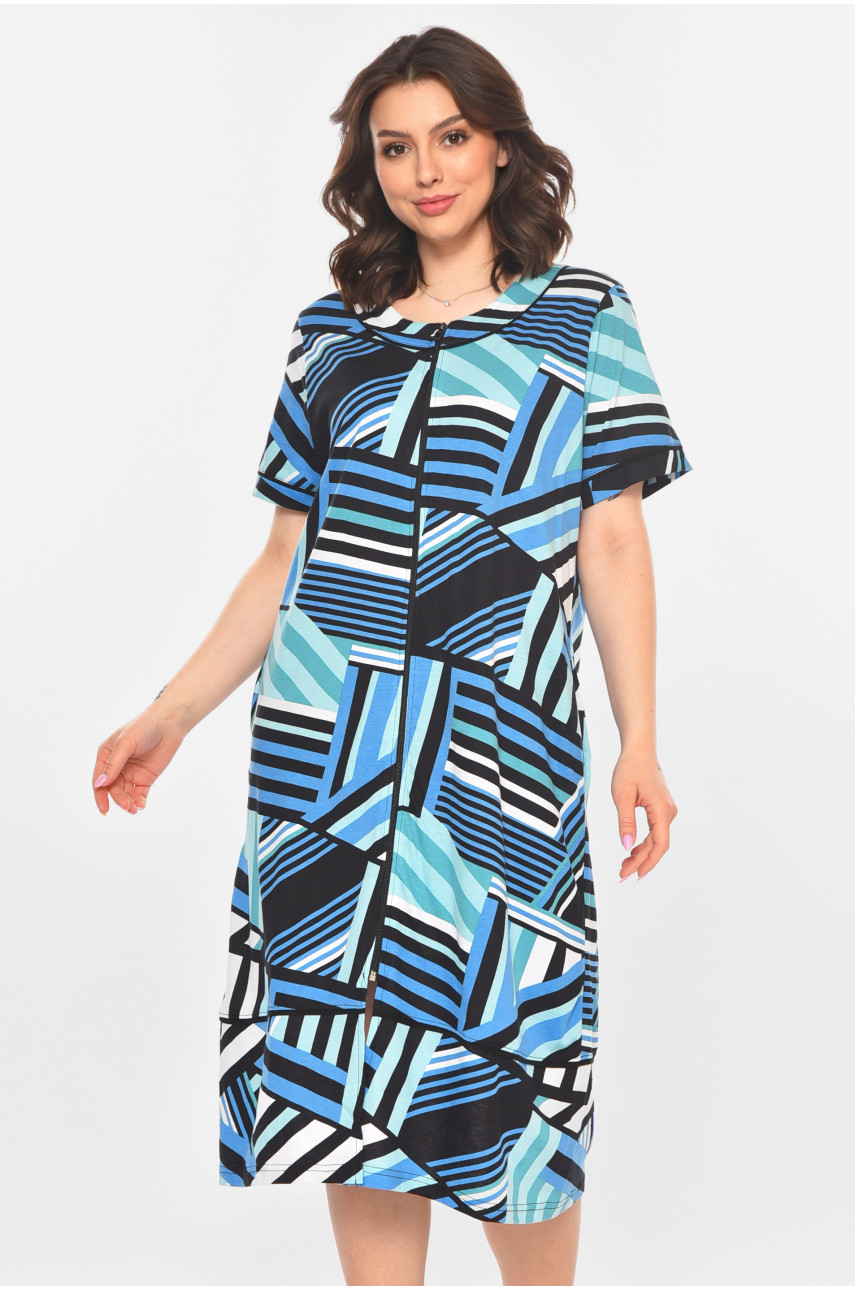 Халат женский полубатальный черного цвета с принтом AN-3387 211320