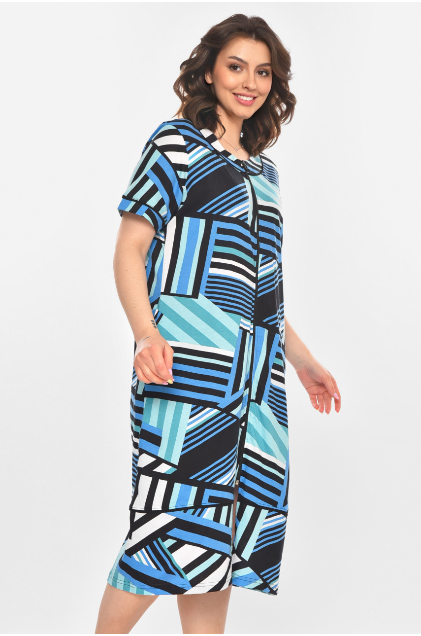 Халат женский полубатальный черного цвета с принтом AN-3387 211320