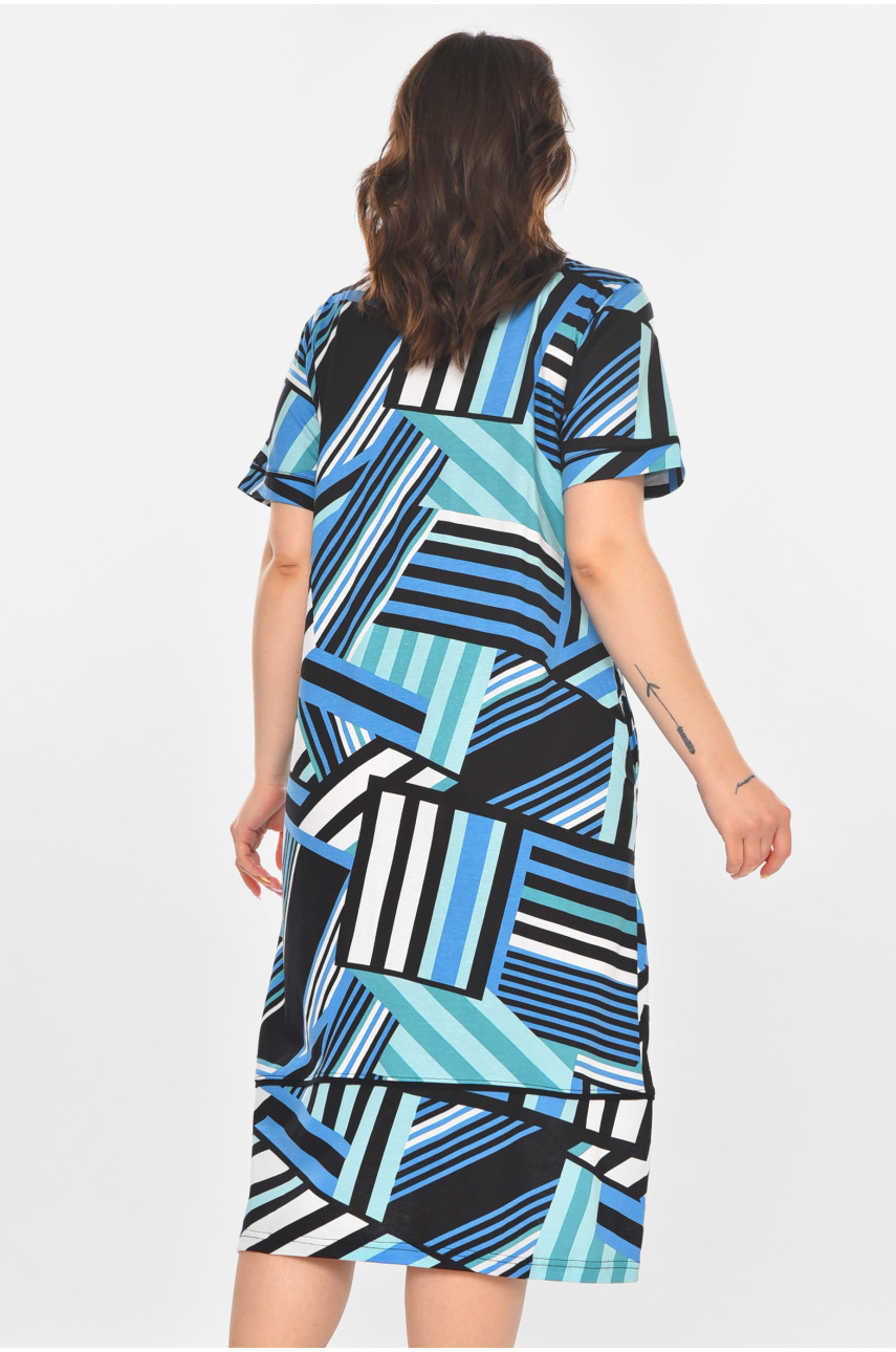 Халат женский полубатальный черного цвета с принтом AN-3387 211320