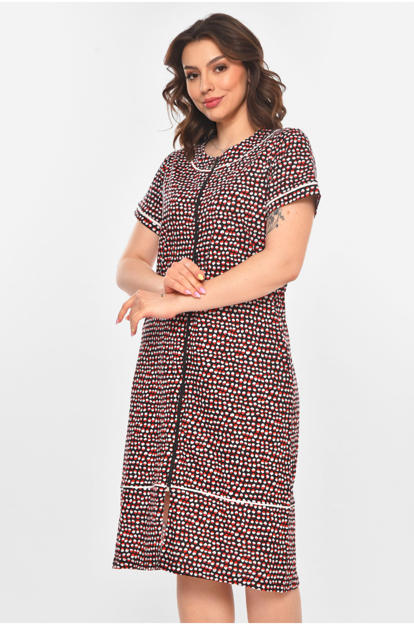 Халат женский полубатальный черного цвета с принтом AN-3387 211321