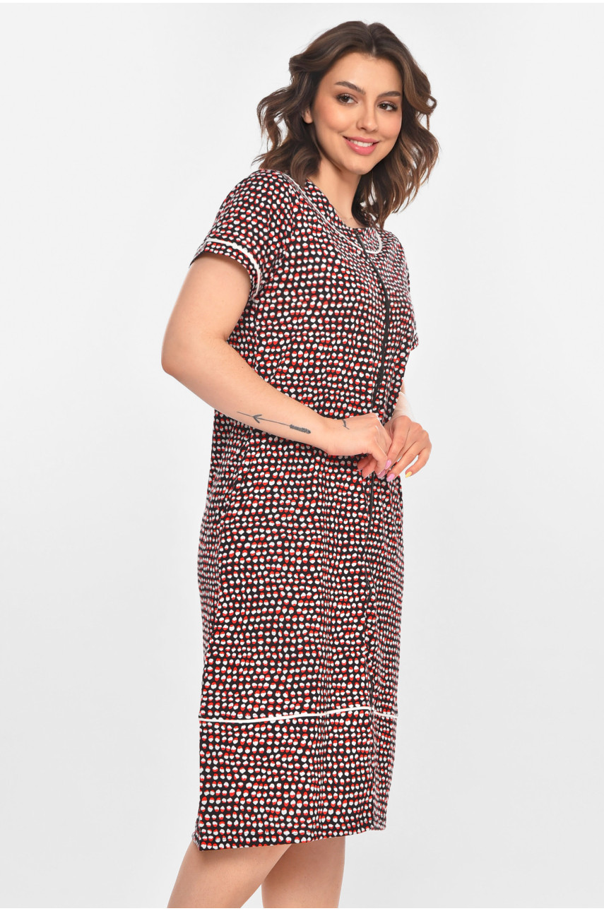 Халат женский полубатальный черного цвета с принтом AN-3387 211321