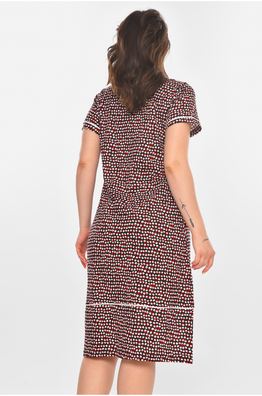 Халат женский полубатальный черного цвета с принтом AN-3387 211321 Халат женский полубатальный черного цвета с принтом AN-3387 211321