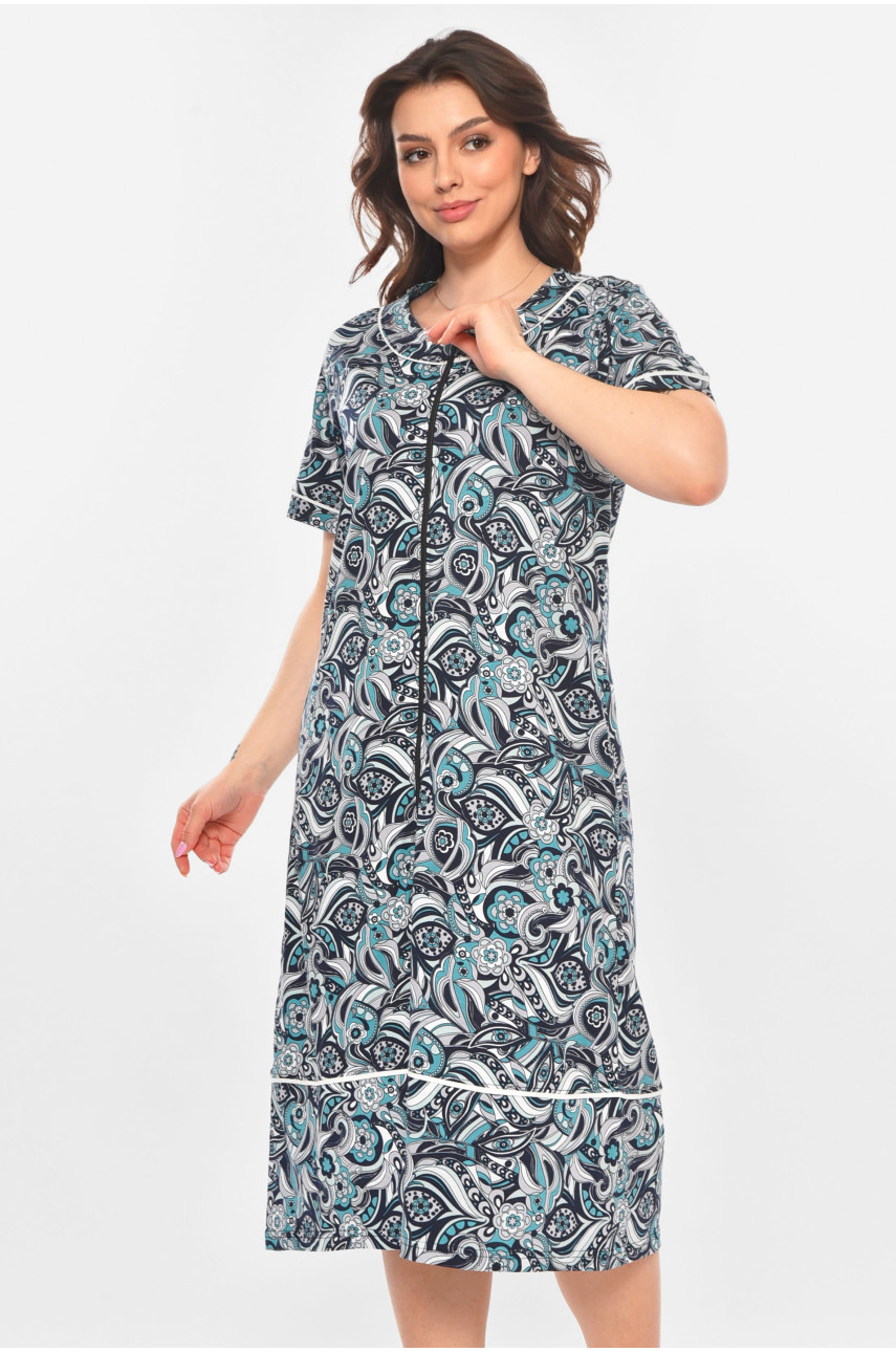 Халат женский полубатальный тёмно-синего цвета с принтом AN-3387 211323