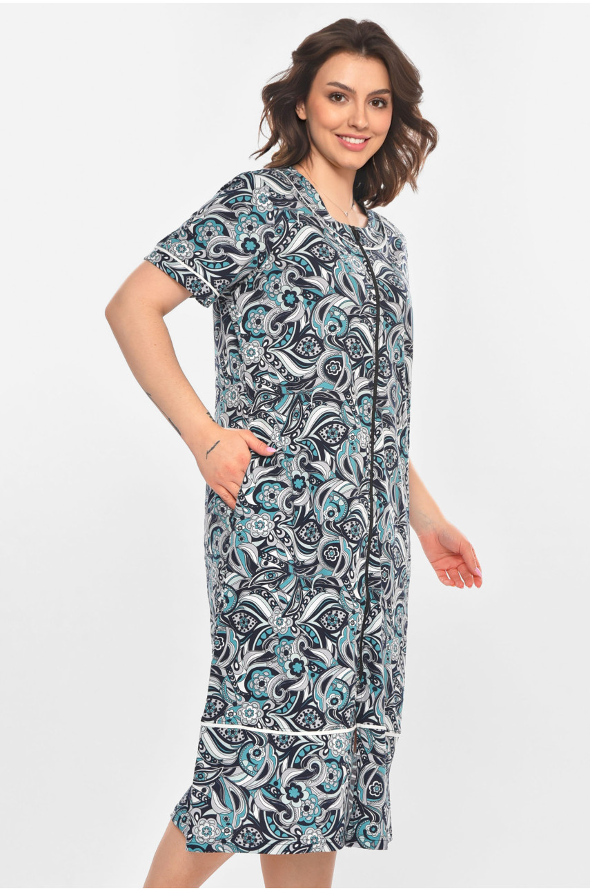 Халат женский полубатальный тёмно-синего цвета с принтом AN-3387 211323