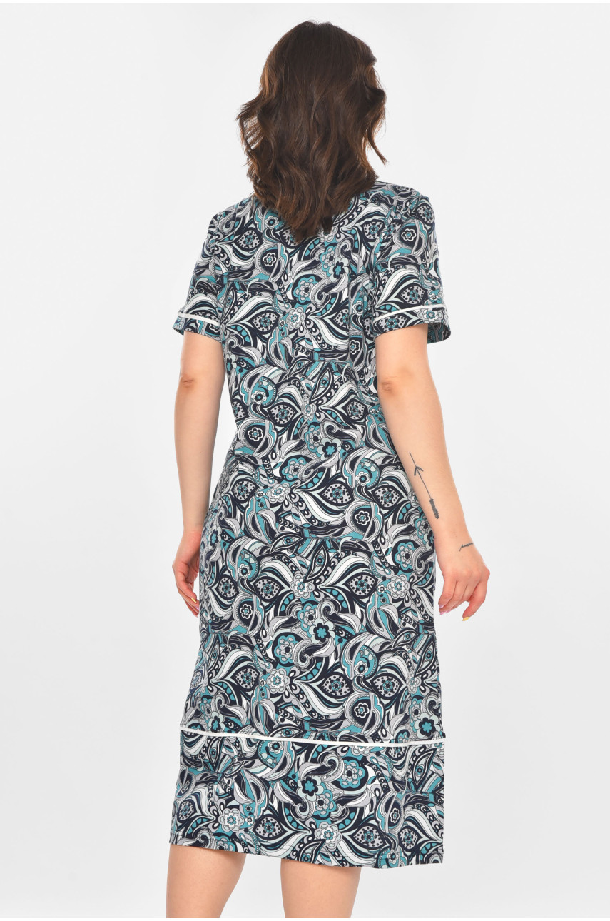 Халат женский полубатальный тёмно-синего цвета с принтом AN-3387 211323