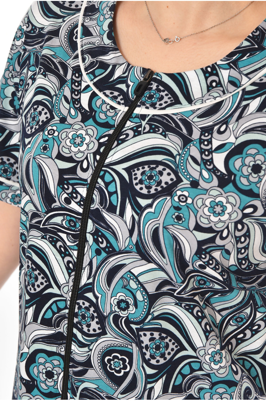 Халат женский полубатальный тёмно-синего цвета с принтом AN-3387 211323