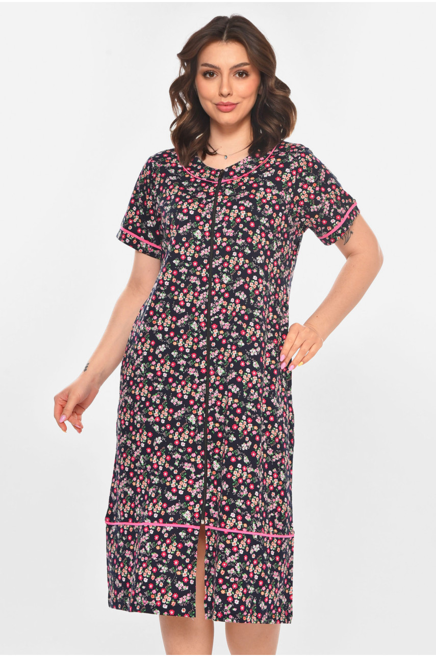 Халат женский полубатальный тёмно-синего цвета с принтом AN-3387 211324