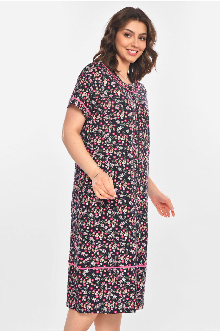 Халат женский полубатальный тёмно-синего цвета с принтом AN-3387 211324