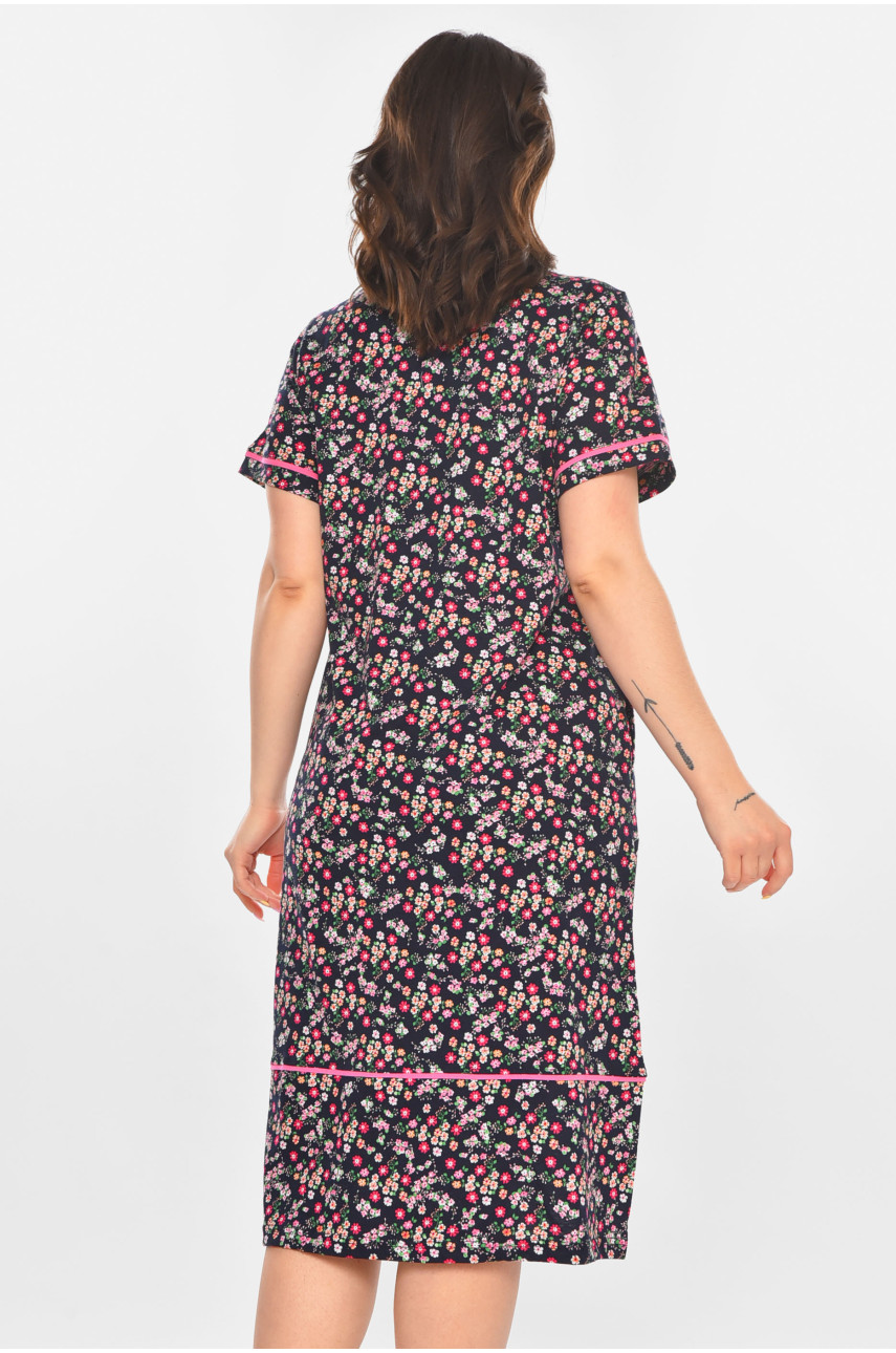 Халат женский полубатальный тёмно-синего цвета с принтом AN-3387 211324 Халат женский полубатальный тёмно-синего цвета с принтом AN-3387 211324