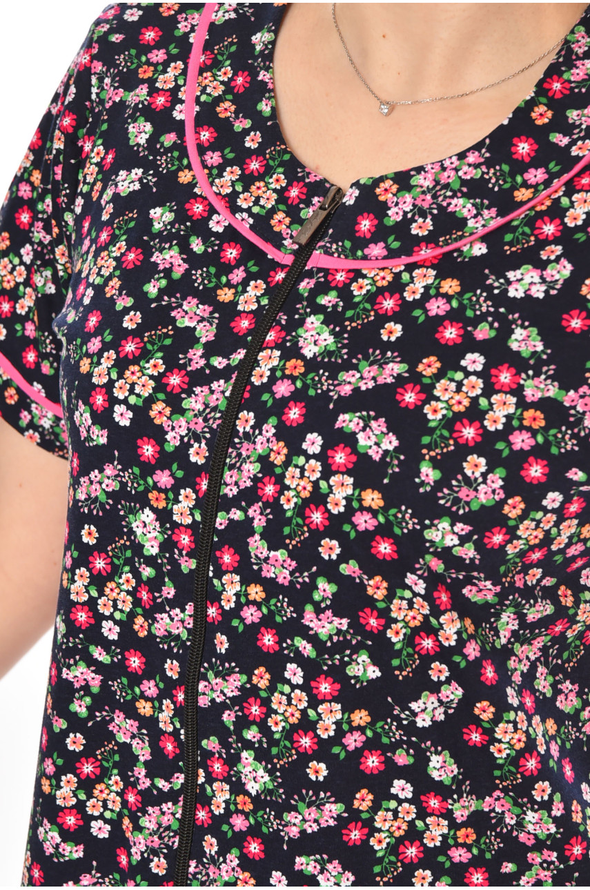 Халат женский полубатальный тёмно-синего цвета с принтом AN-3387 211324 Халат женский полубатальный тёмно-синего цвета с принтом AN-3387 211324