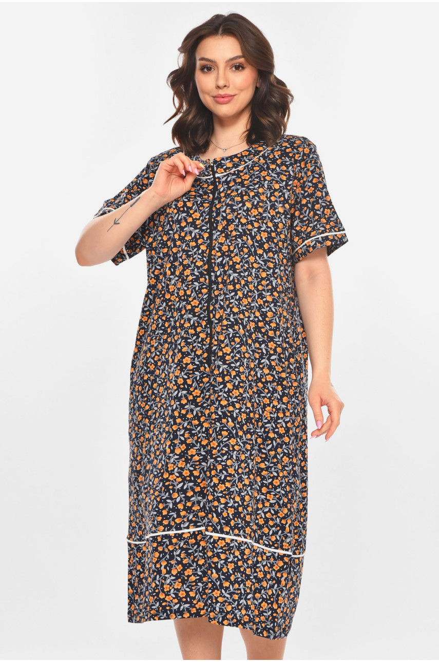 Халат женский полубатальный тёмно-синего цвета с принтом AN-3387 211325