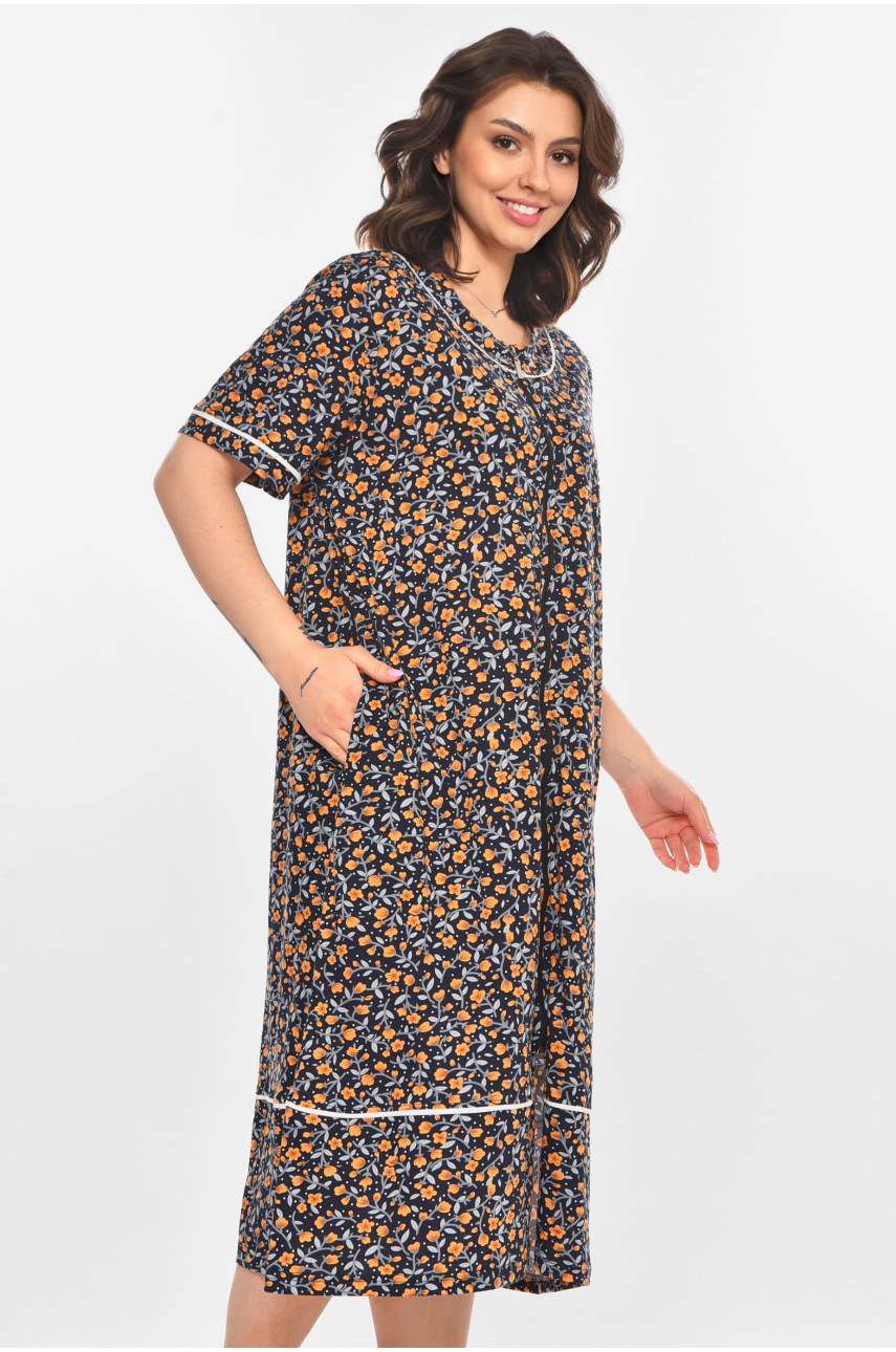 Халат женский полубатальный тёмно-синего цвета с принтом AN-3387 211325