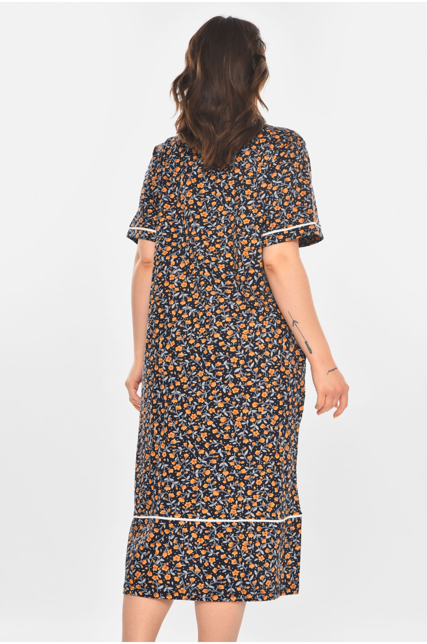 Халат женский полубатальный тёмно-синего цвета с принтом AN-3387 211325