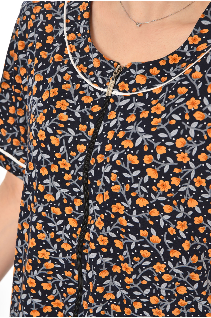 Халат женский полубатальный тёмно-синего цвета с принтом AN-3387 211325