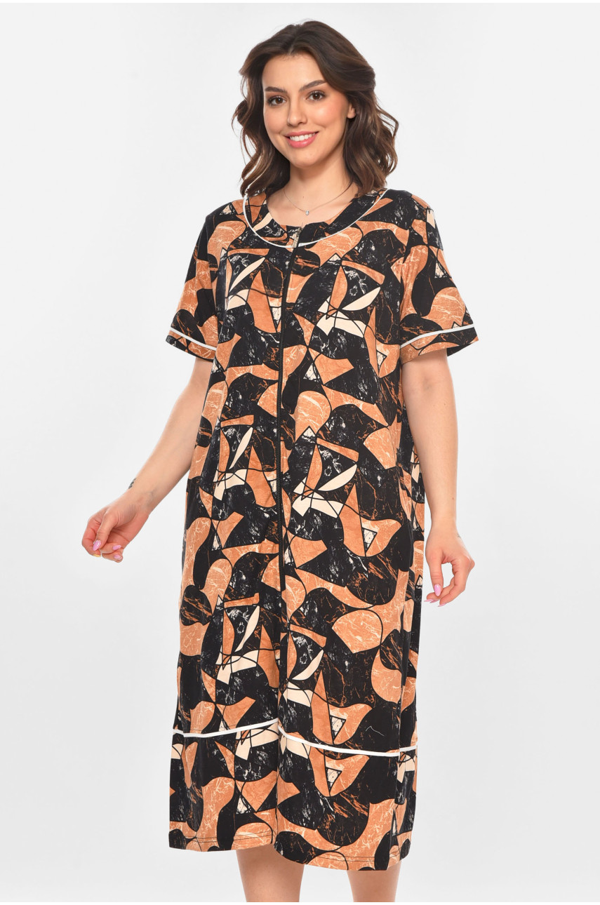 Халат женский полубатальный коричневого цвета с принтом AN-3387 211326