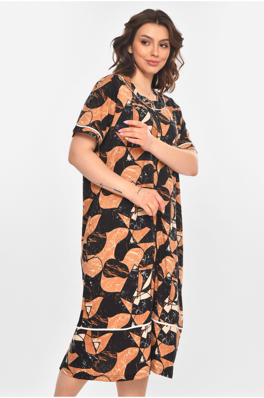 Халат женский полубатальный коричневого цвета с принтом AN-3387 211326