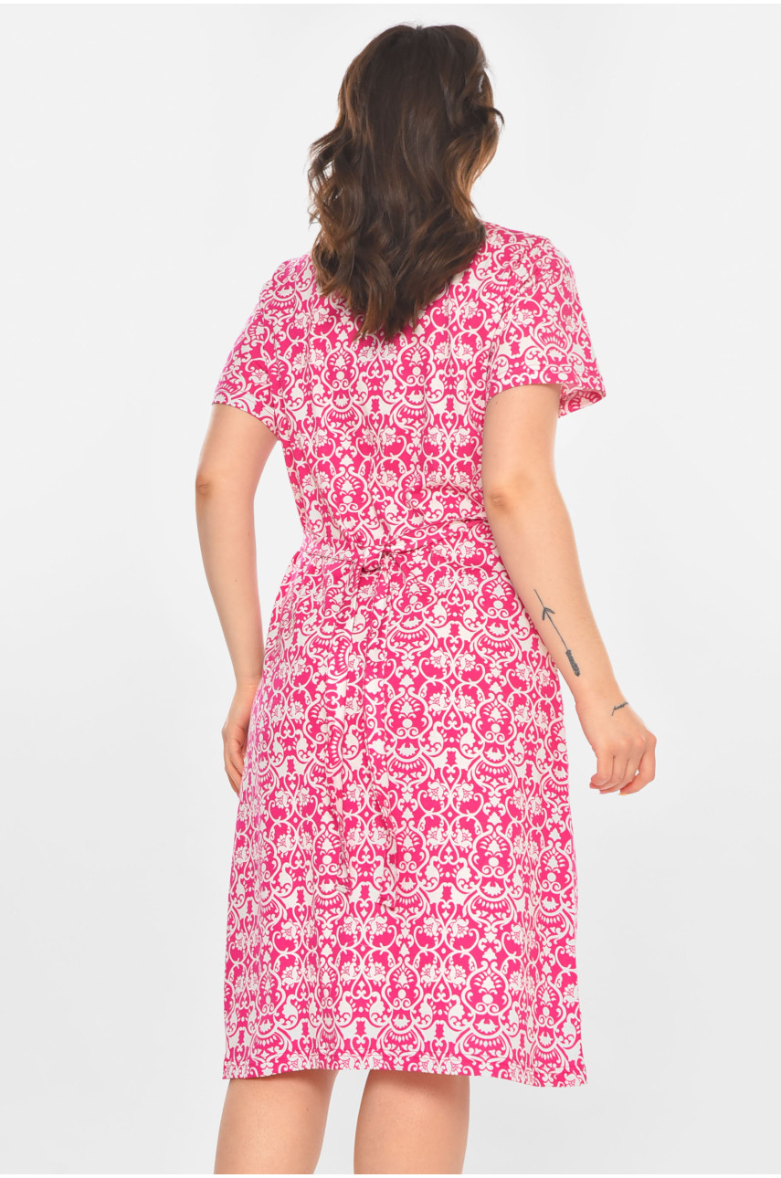 Халат женский полубатальный розового цвета с принтом AN-3050 211327