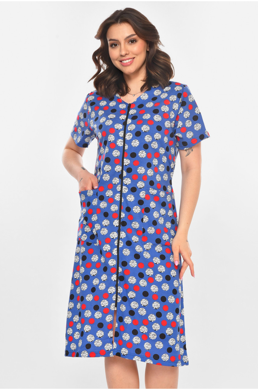 Халат женский полубатальный синего цвета с принтом AN-3050 211328