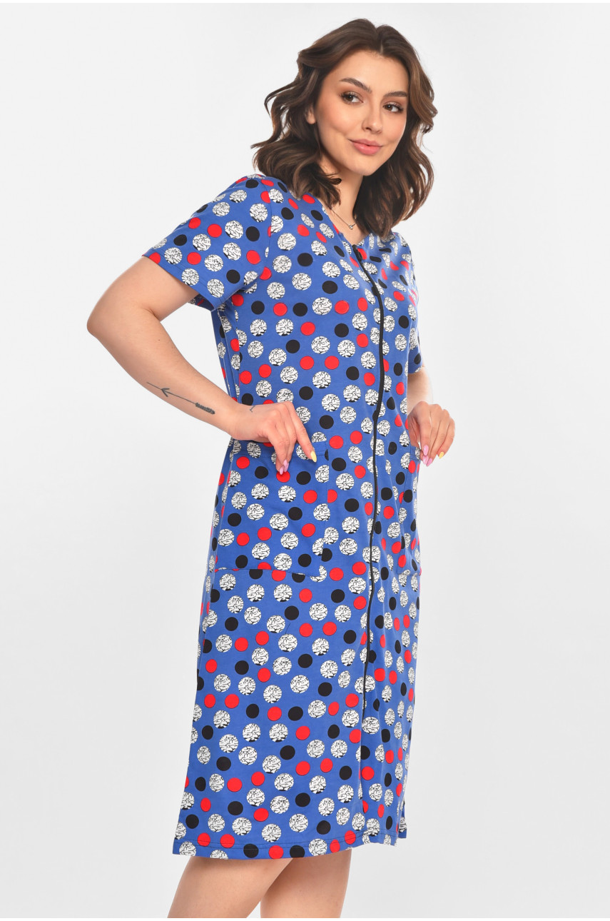 Халат женский полубатальный синего цвета с принтом AN-3050 211328