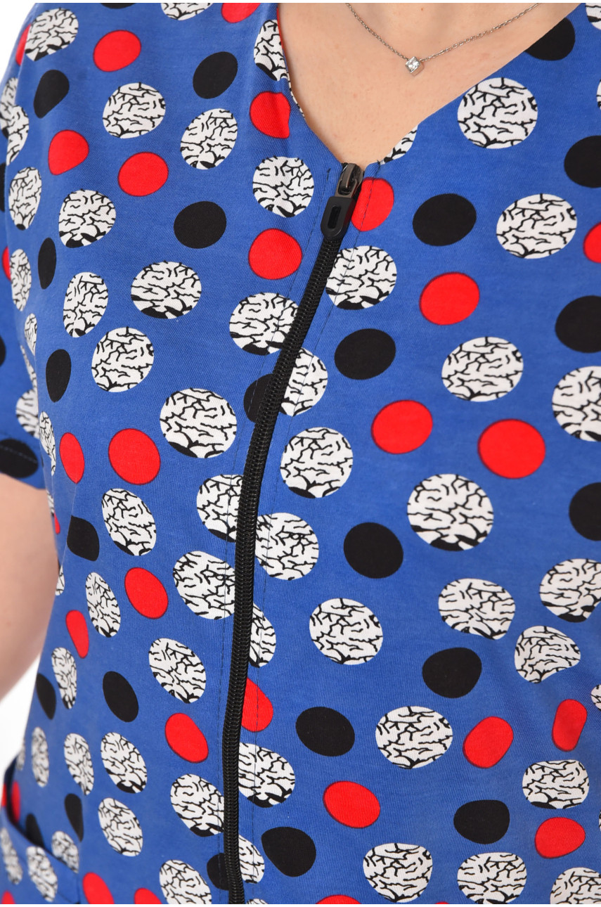 Халат женский полубатальный синего цвета с принтом AN-3050 211328