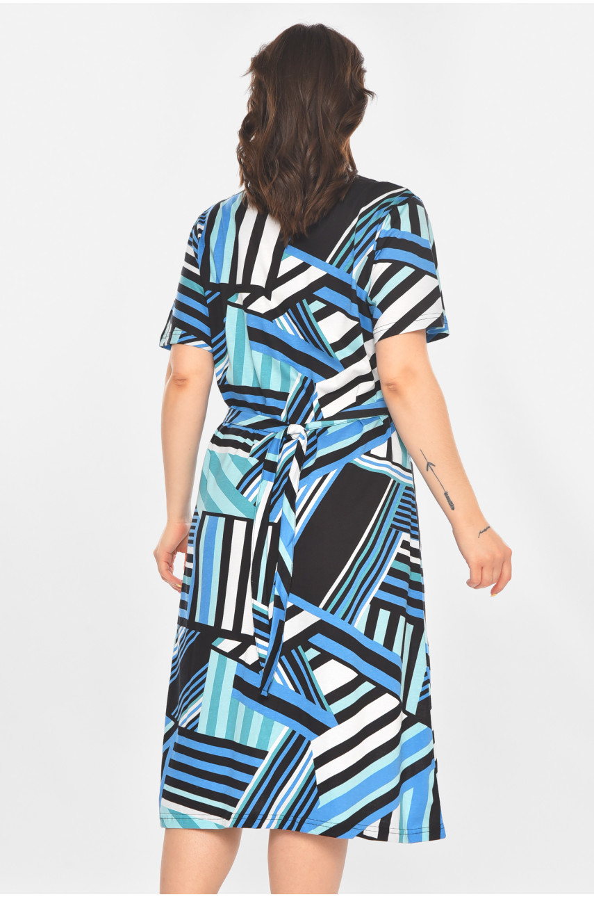 Халат женский полубатальный черного цвета с принтом AN-3050 211329