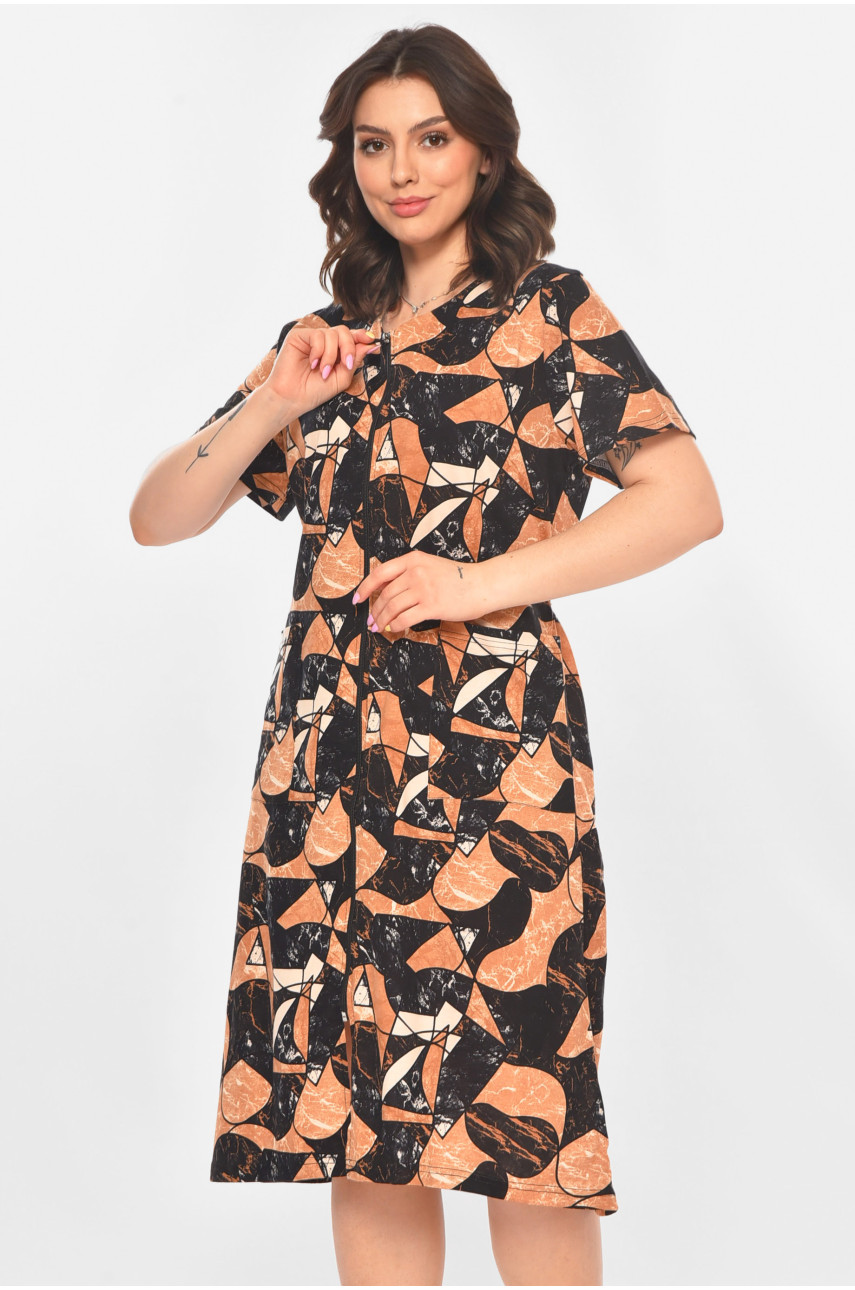 Халат женский полубатальный коричневого цвета с принтом AN-3050 211330