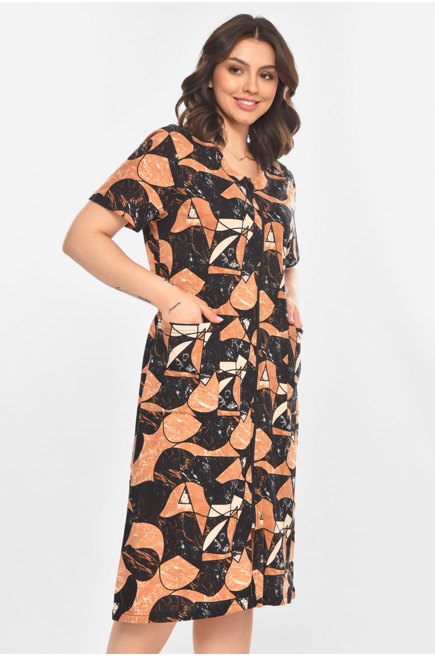 Халат женский полубатальный коричневого цвета с принтом AN-3050 211330