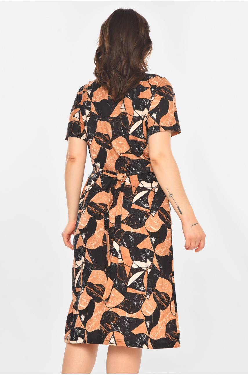 Халат женский полубатальный коричневого цвета с принтом AN-3050 211330