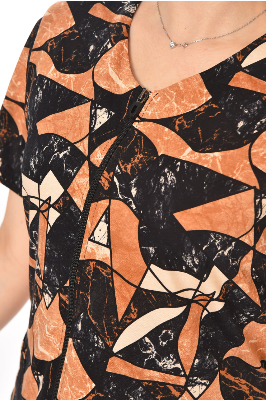 Халат женский полубатальный коричневого цвета с принтом AN-3050 211330