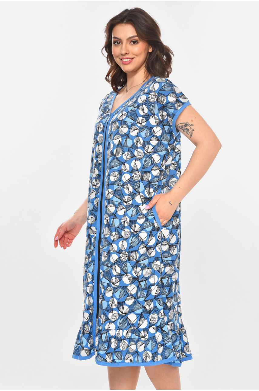 Халат женский батальный голубого цвета с принтом AN-3300 211335