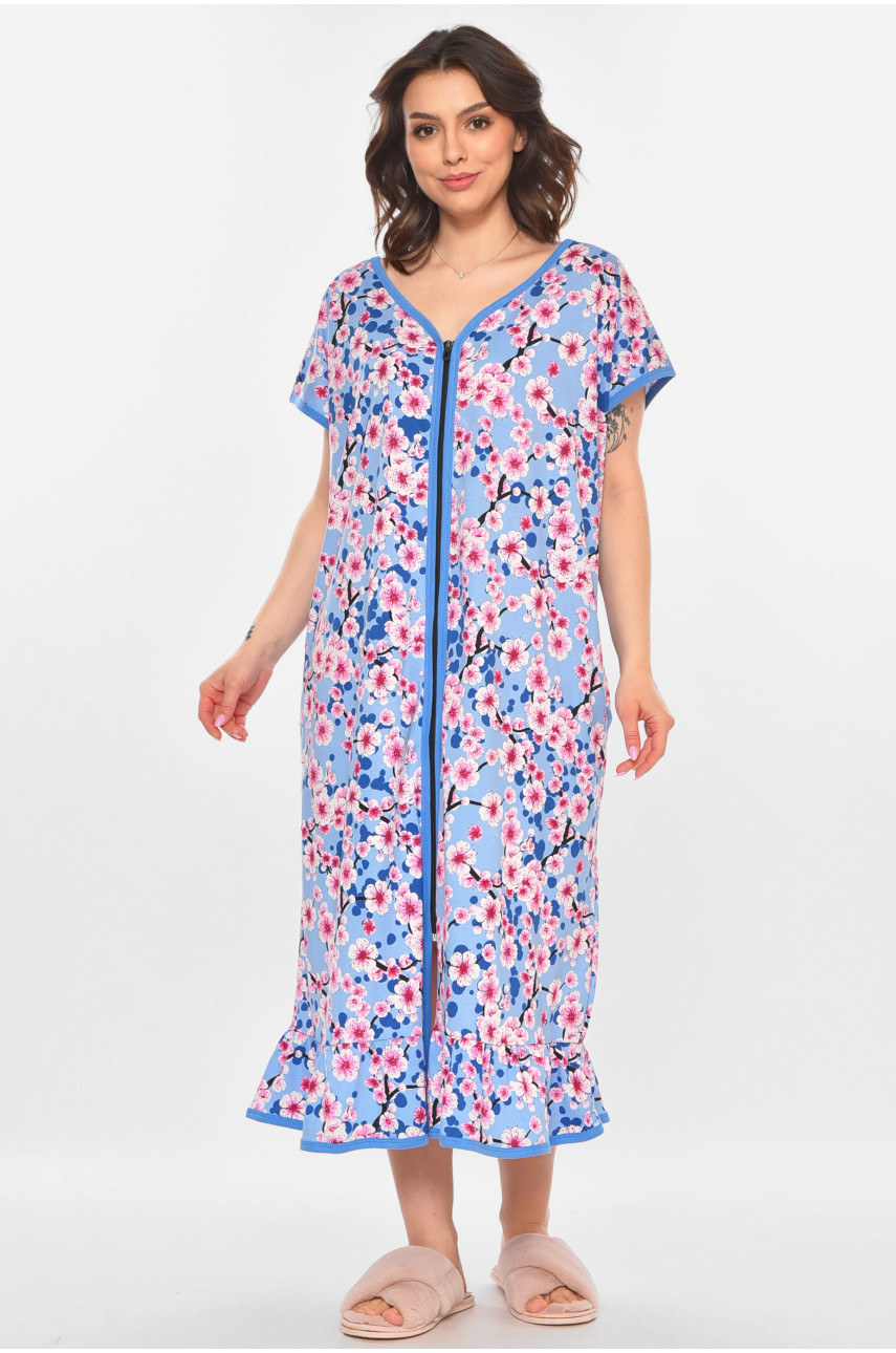 Халат женский батальный голубого цвета с принтом AN-3300 211336