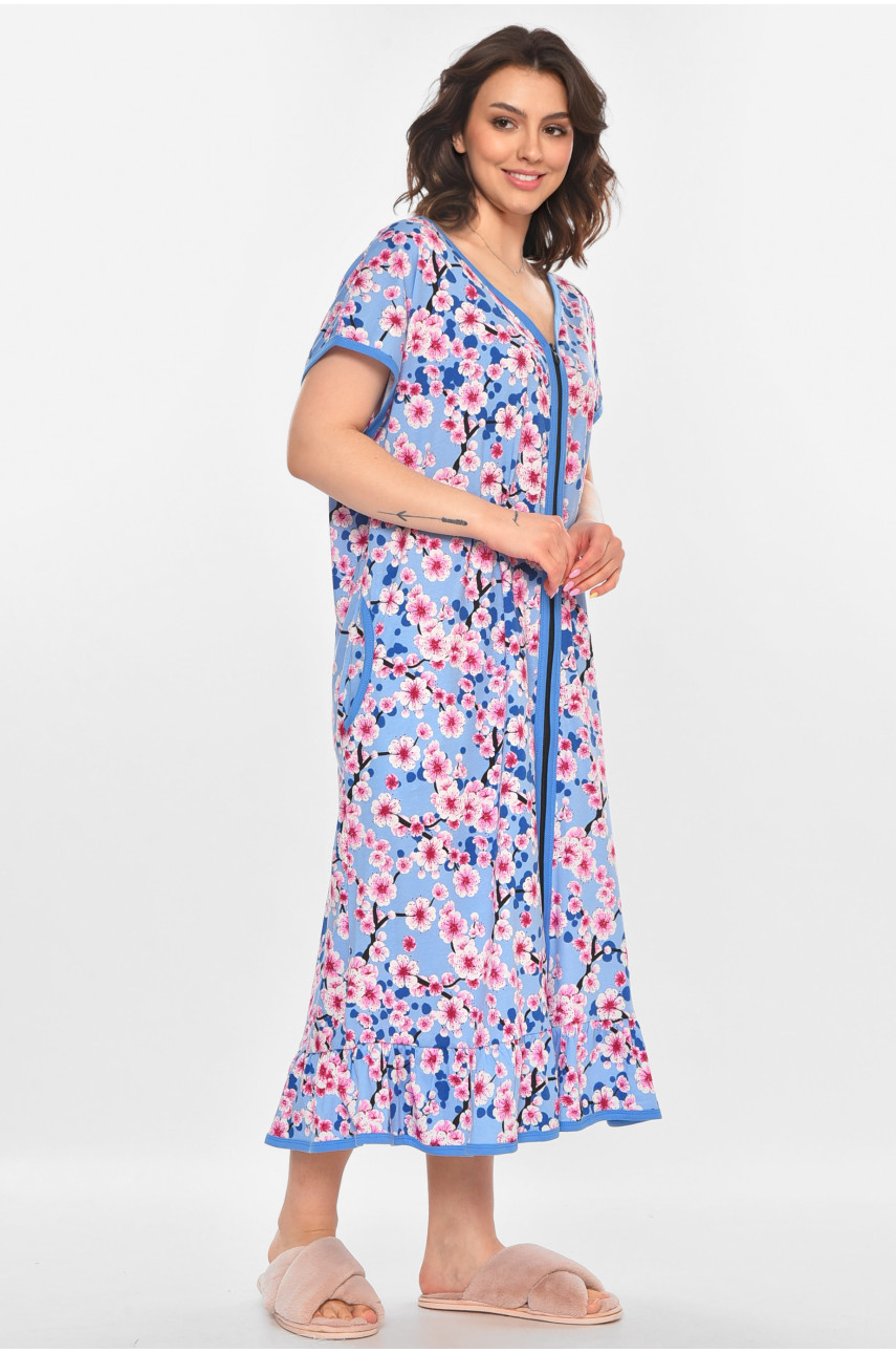 Халат женский батальный голубого цвета с принтом AN-3300 211336