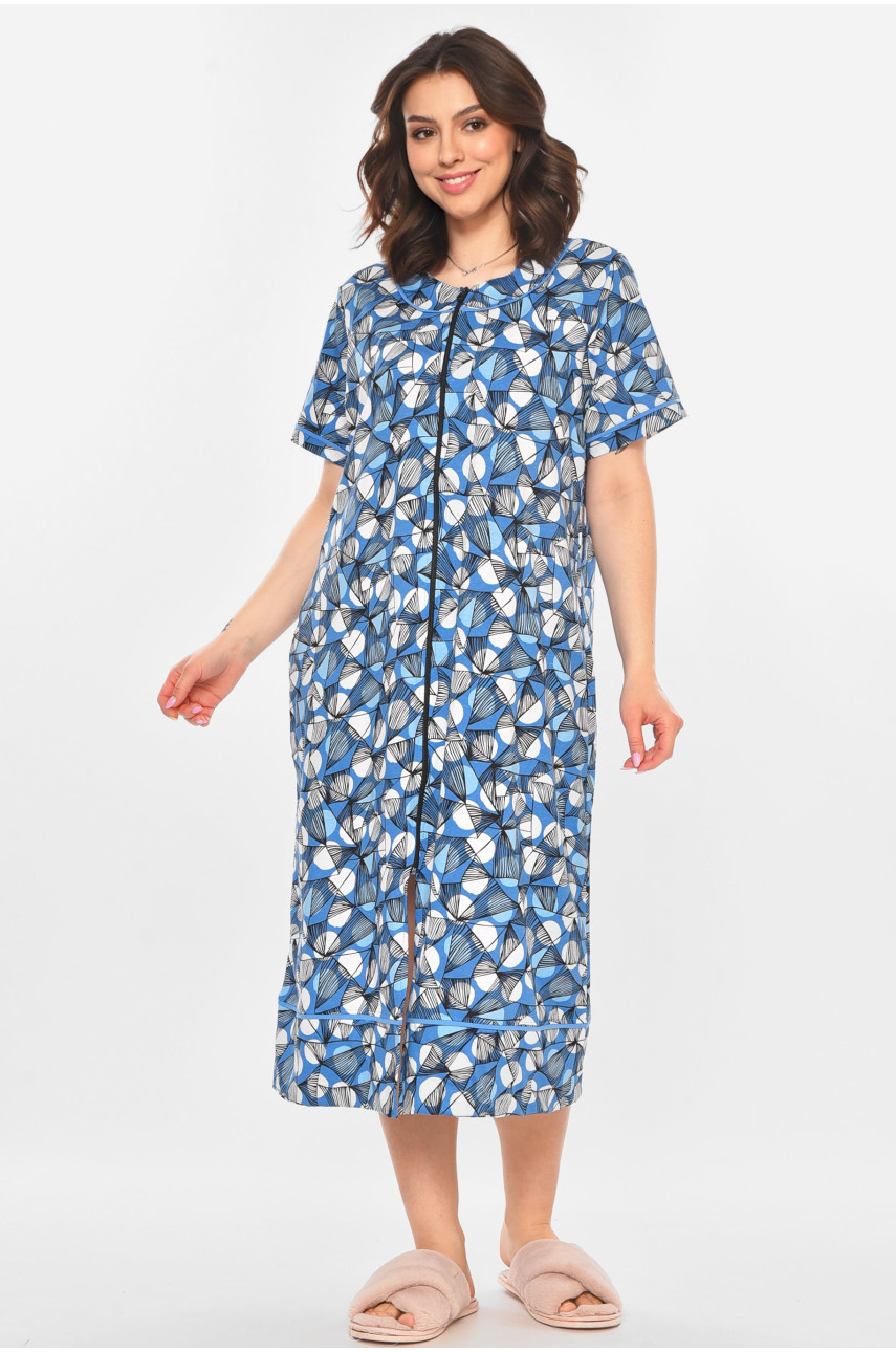 Халат женский полубатальный голубого цвета с принтом AN-3386 211337