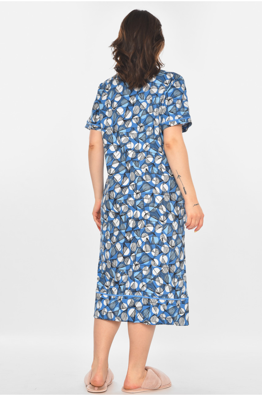 Халат женский полубатальный голубого цвета с принтом AN-3386 211337