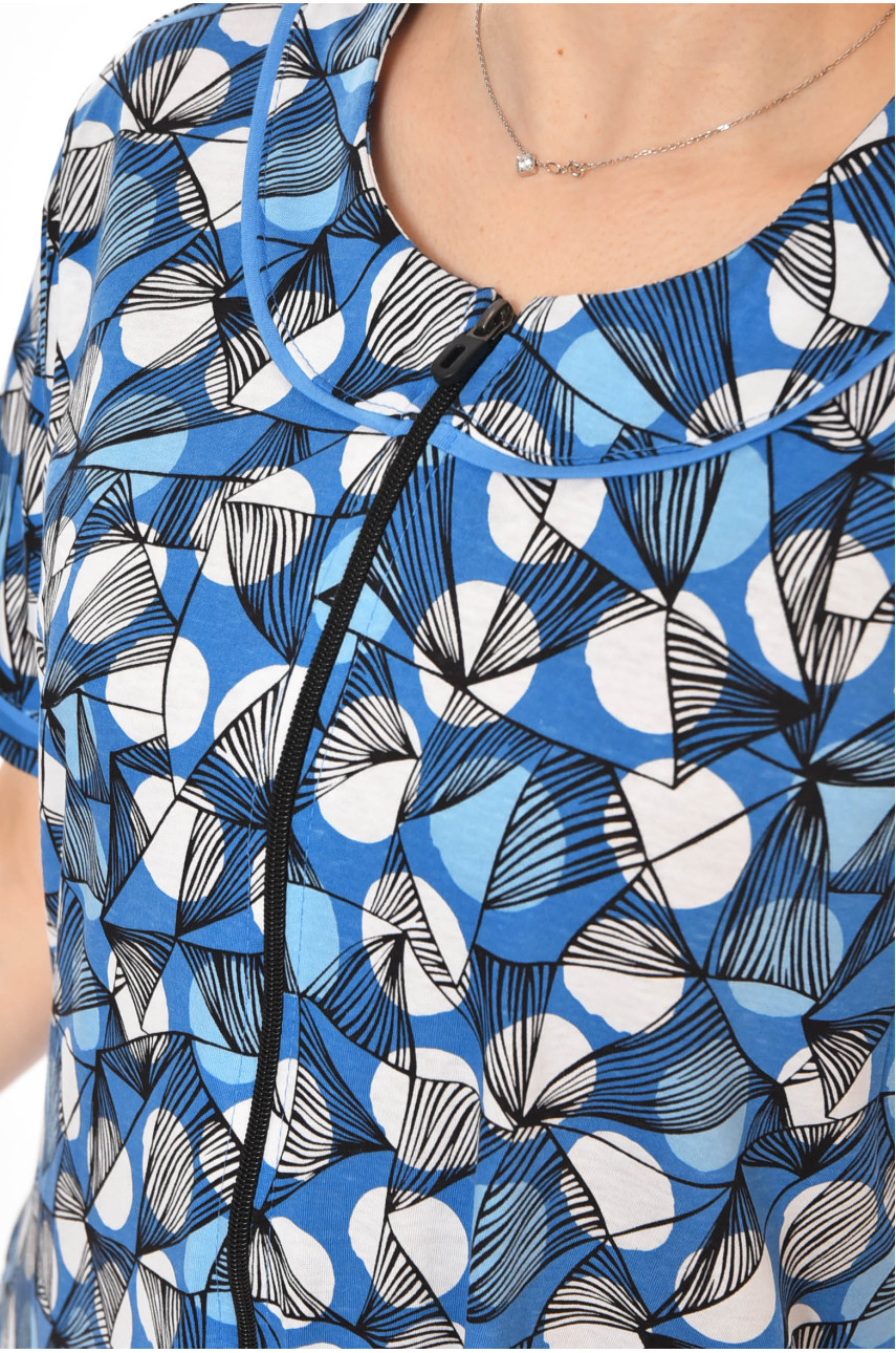 Халат женский полубатальный голубого цвета с принтом AN-3386 211337