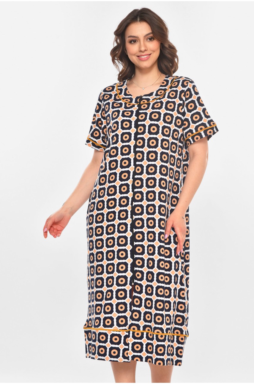 Халат женский полубатальный тёмно-синего цвета с принтом AN-3386 211338