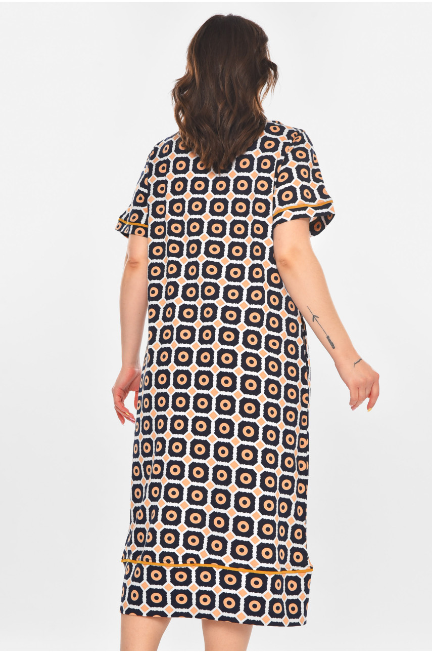 Халат женский полубатальный тёмно-синего цвета с принтом AN-3386 211338