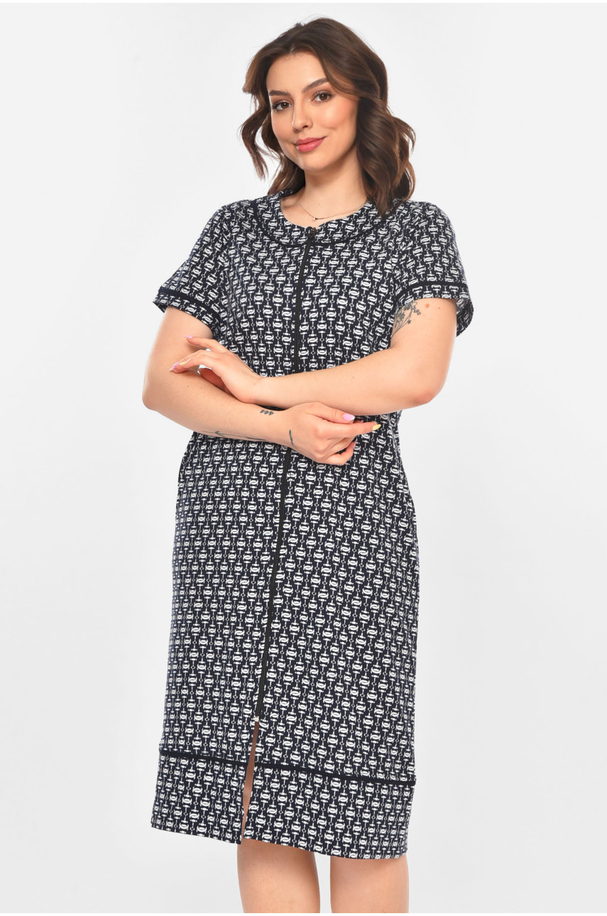 Халат женский полубатальный тёмно-синего цвета с принтом AN-3386 211340