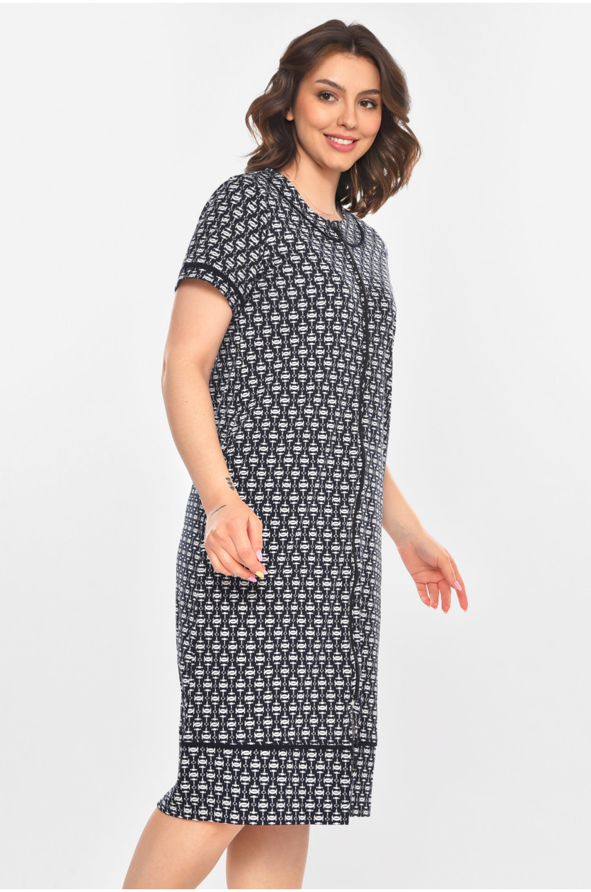 Халат женский полубатальный тёмно-синего цвета с принтом AN-3386 211340