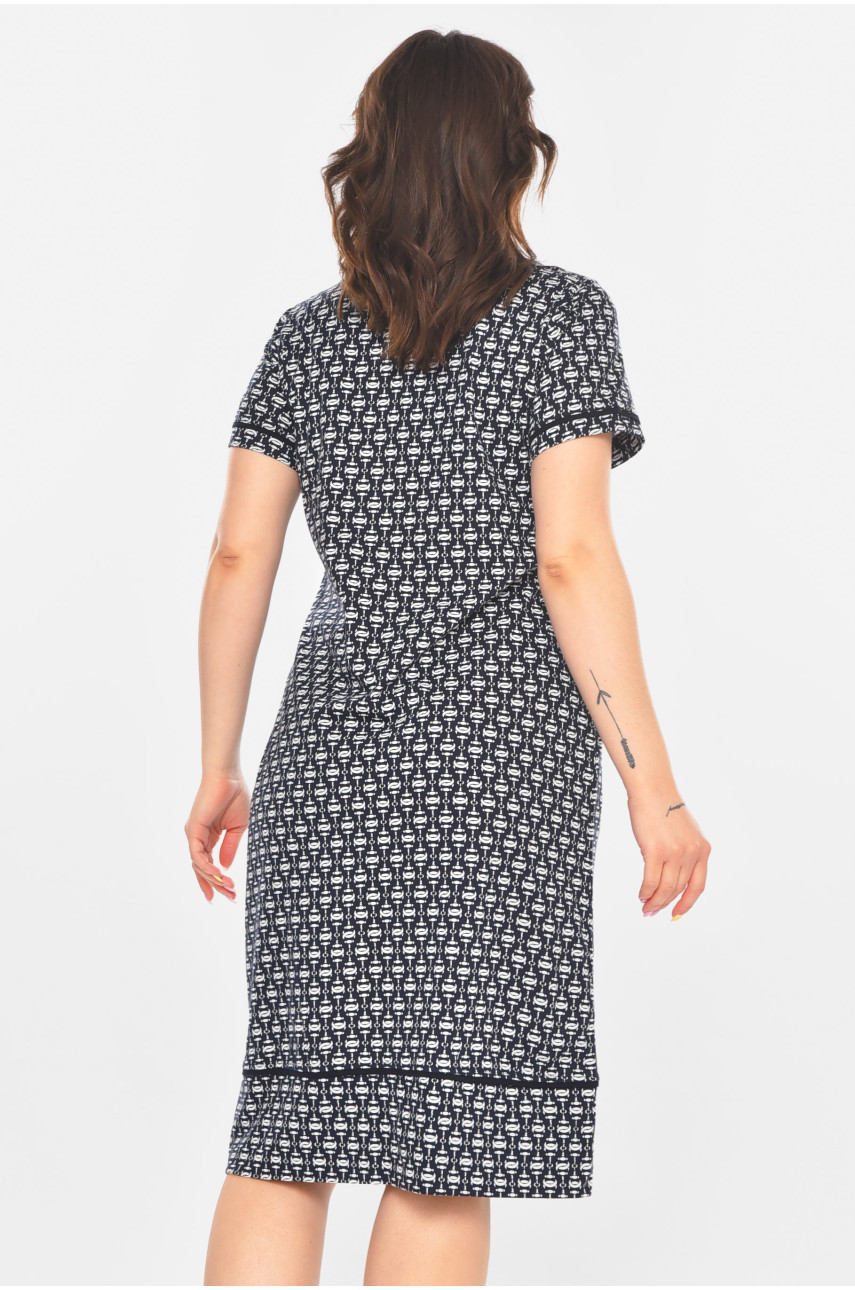 Халат женский полубатальный тёмно-синего цвета с принтом AN-3386 211340