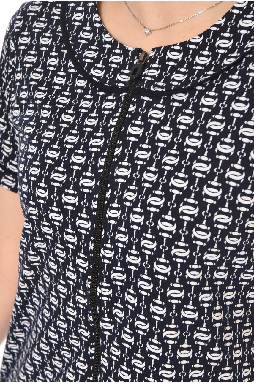 Халат женский полубатальный тёмно-синего цвета с принтом AN-3386 211340