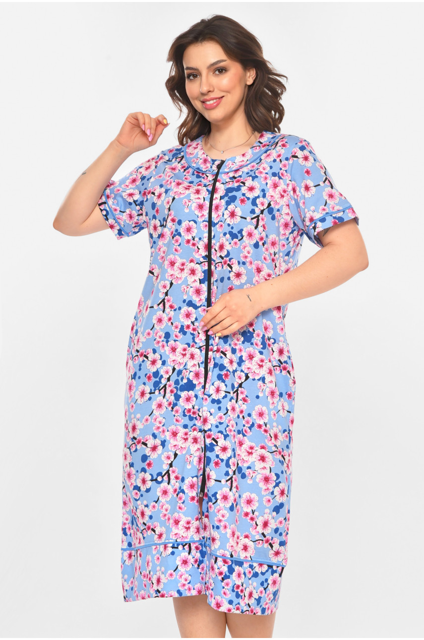 Халат женский полубатальный голубого цвета с принтом AN-3386 211341
