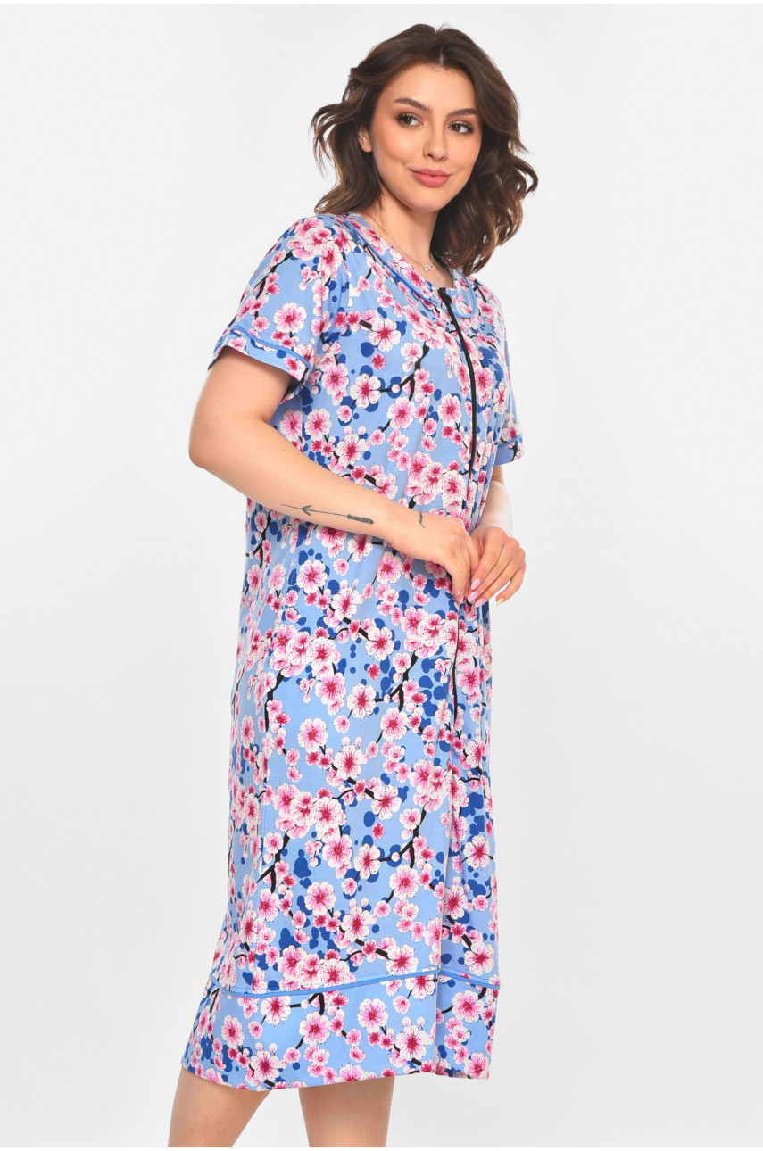 Халат женский полубатальный голубого цвета с принтом AN-3386 211341