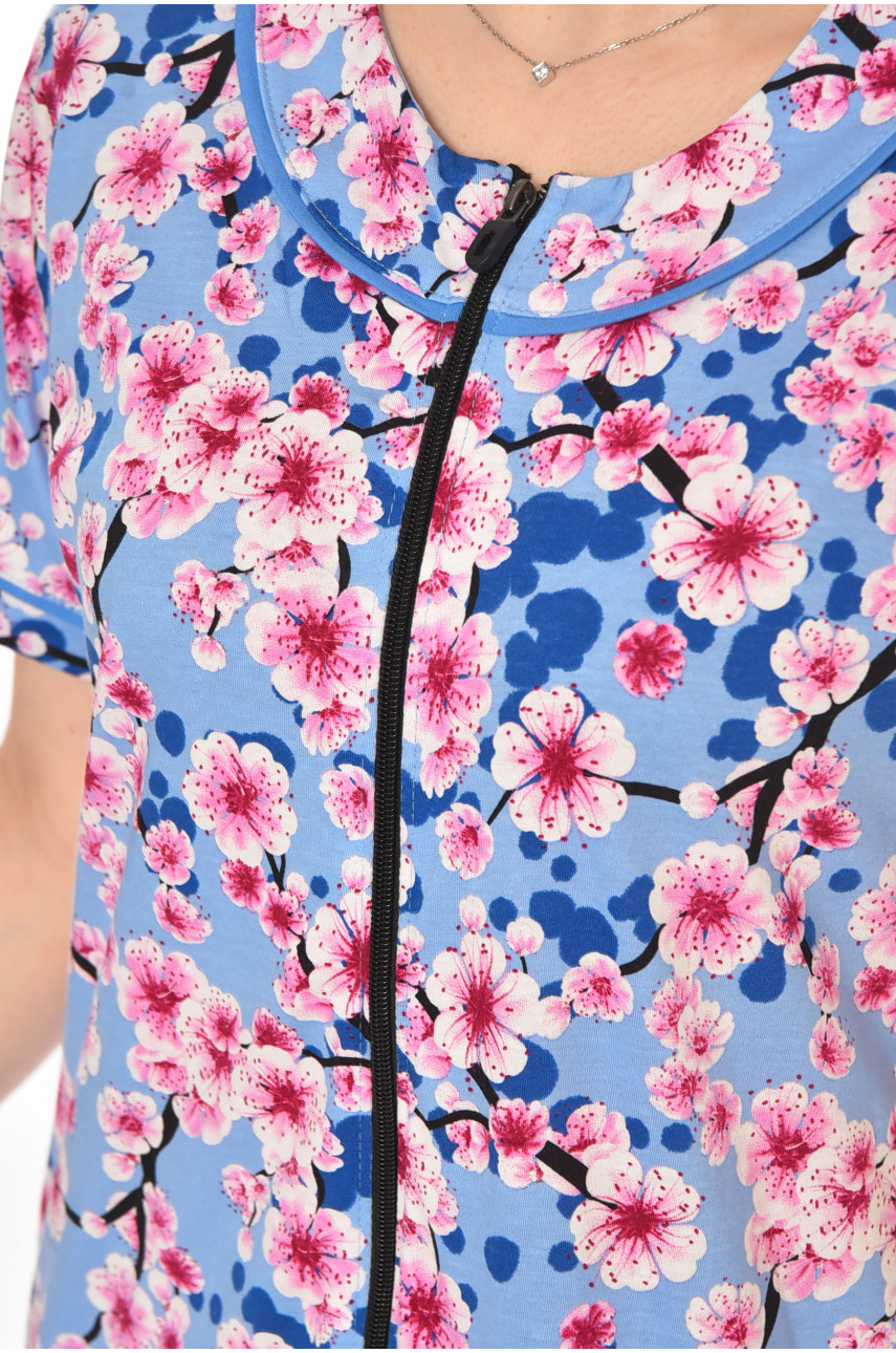 Халат женский полубатальный голубого цвета с принтом AN-3386 211341